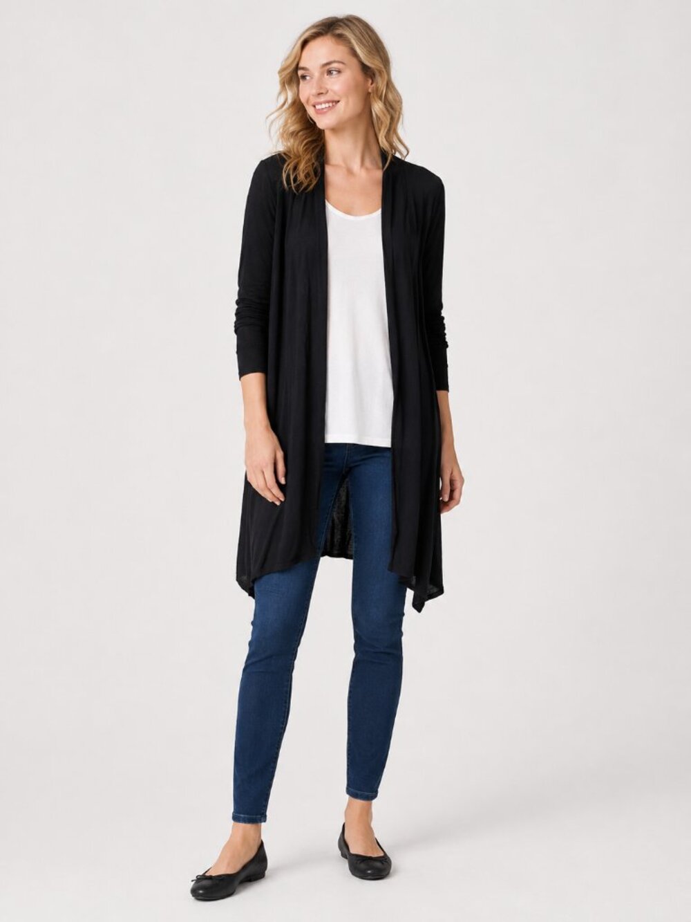 J. Jill Wearever Collection Petite Duster Longline Open Cardigan Black #A3698 - Picture 1 of 8